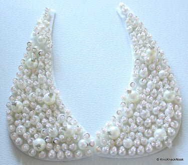 White Pearl With Rhinestones and Pink Sequins Collar